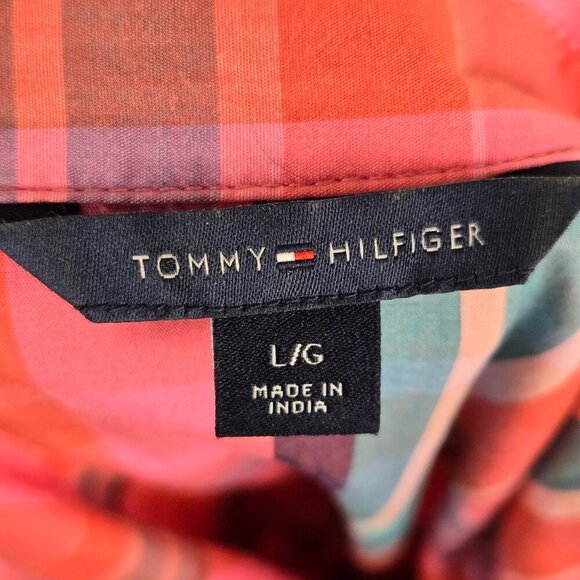 Tommy Hilfiger Size Large Pink Plaid Shirt Dress Button Front Sleevless Cotton - Picture 9 of 12